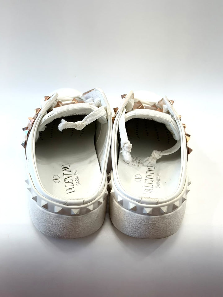 VALENTINO GARAVANI ROCKSTUD CALFSKIN LEATHER SLIDE SNEAKERS