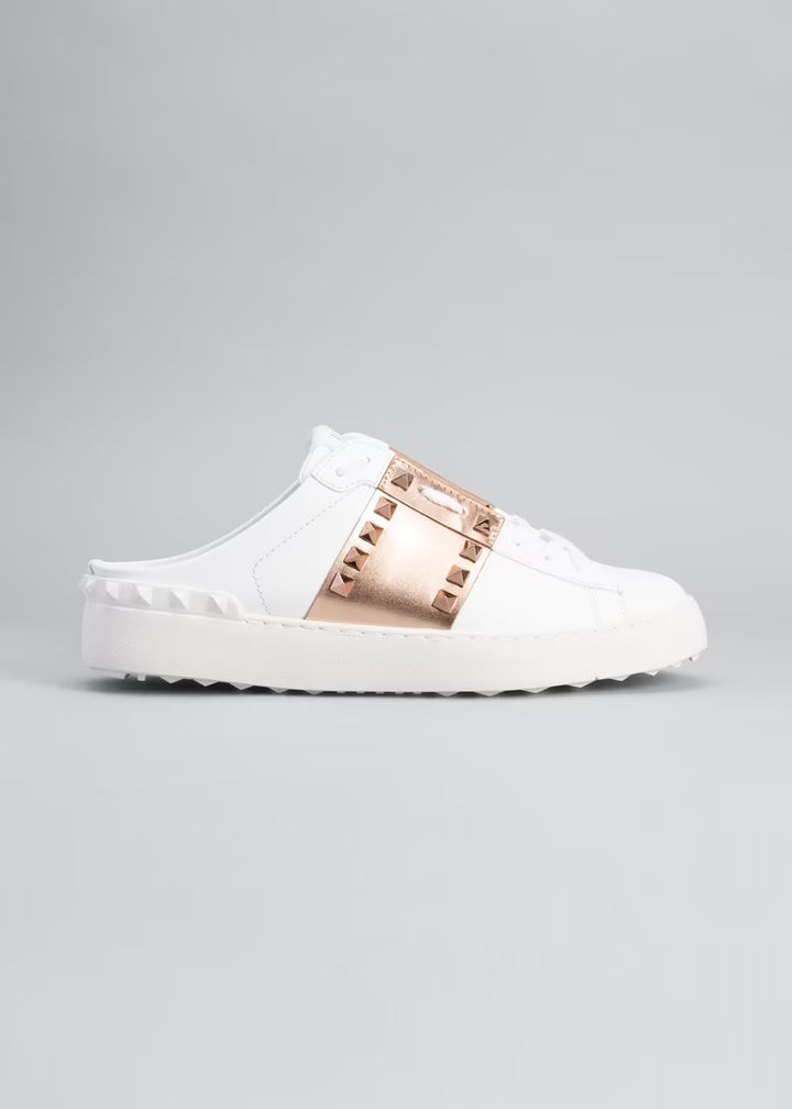 VALENTINO GARAVANI ROCKSTUD CALFSKIN LEATHER SLIDE SNEAKERS