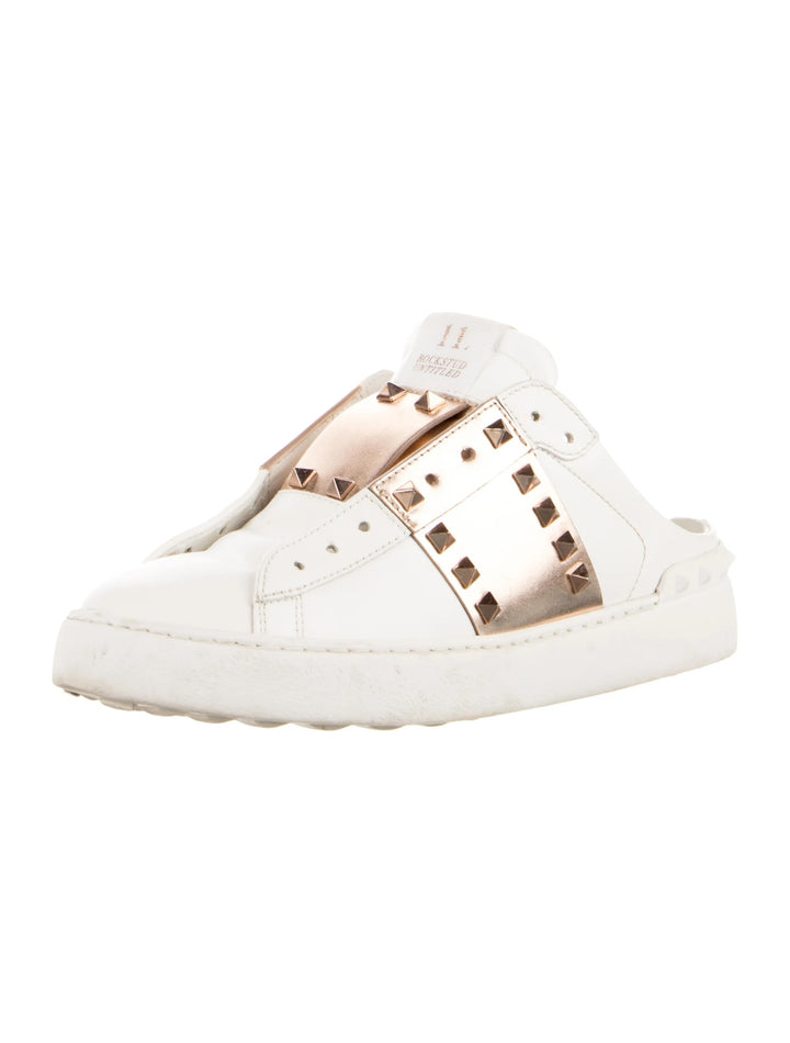 VALENTINO GARAVANI ROCKSTUD CALFSKIN LEATHER SLIDE SNEAKERS