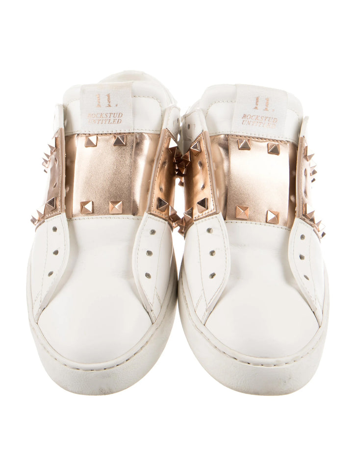 VALENTINO GARAVANI ROCKSTUD CALFSKIN LEATHER SLIDE SNEAKERS