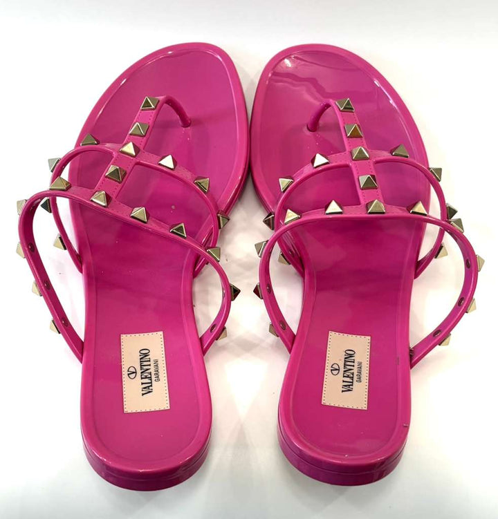 VALENTINO ROCKSTUD JELLY PINK PVC THONG MULES