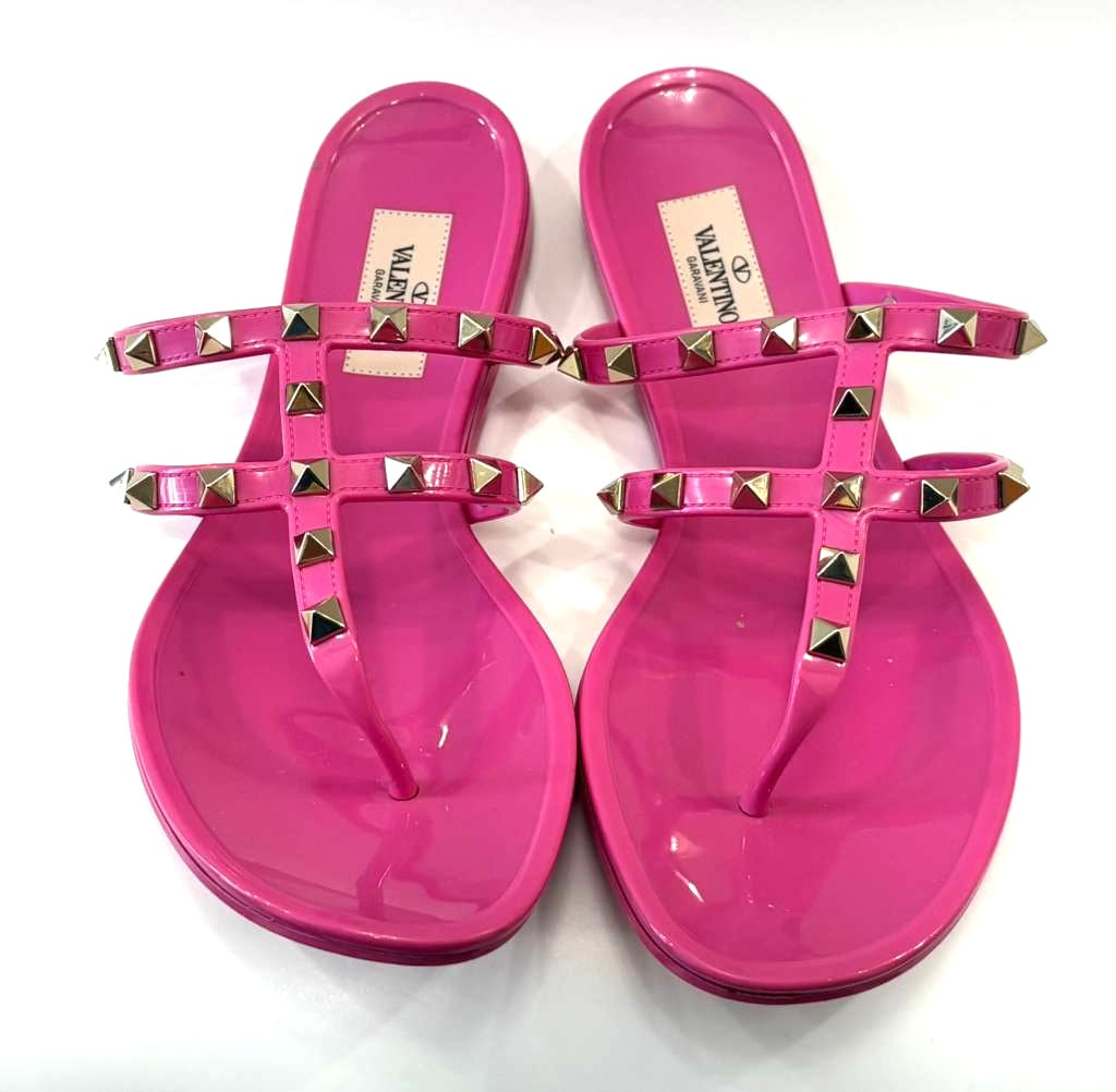 VALENTINO ROCKSTUD JELLY PINK PVC THONG MULES