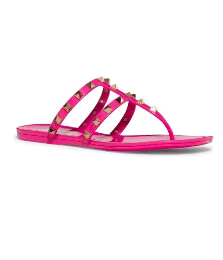 VALENTINO ROCKSTUD JELLY PINK PVC THONG MULES