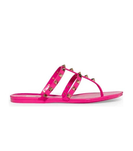 VALENTINO ROCKSTUD JELLY PINK PVC THONG MULES