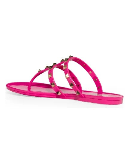 VALENTINO ROCKSTUD JELLY PINK PVC THONG MULES