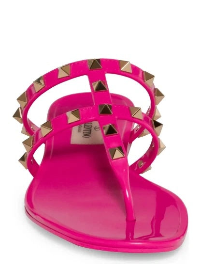 VALENTINO ROCKSTUD JELLY PINK PVC THONG MULES