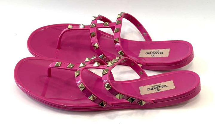 VALENTINO ROCKSTUD JELLY PINK PVC THONG MULES
