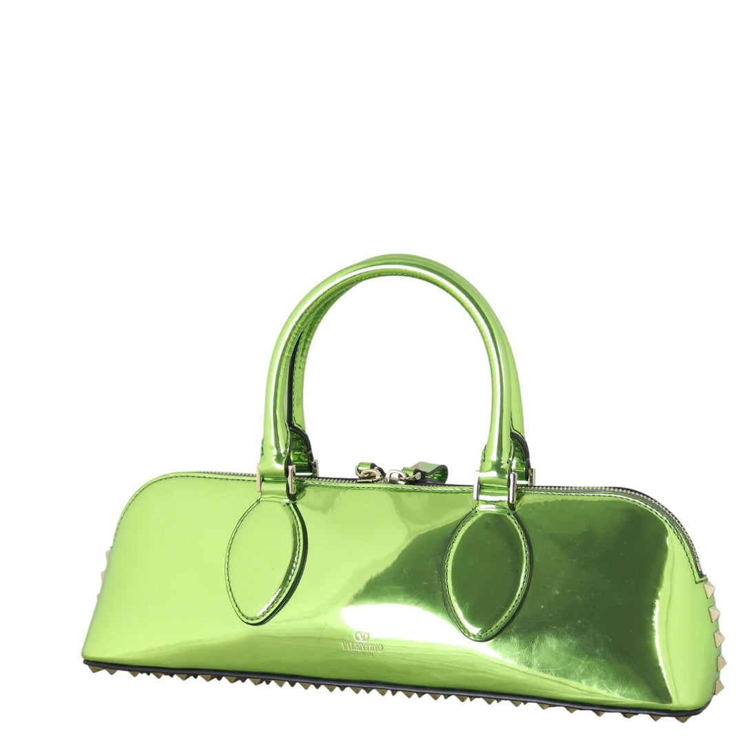 VALENTINO ROCKSTUD EAST WEST METALLIC CALFSKIN TOP HANDLE BAG