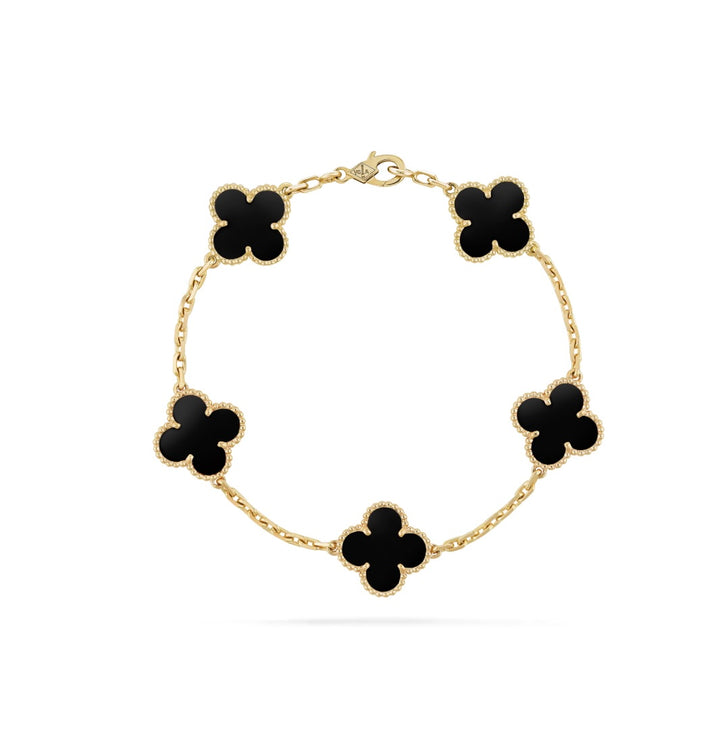 VAN CLEEF &amp; ARPELS 18K GOLD BLACK ONYX VINTAGE ALHAMBRA 5 MOTIFS BRACELET