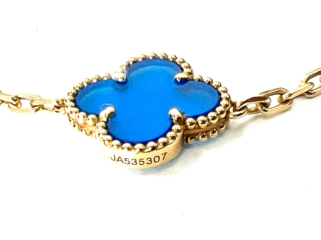 VAN CLEEF &amp; ARPELS 18K GOLD 5 MOTIFS BLUE AGATE STONE ALHAMBRA BRACELET