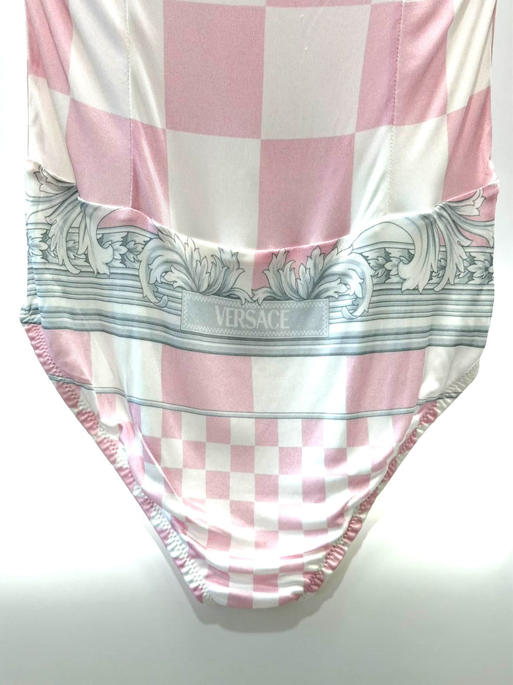 VERSACE BAROCCO PRINT CHECKED BODYSUIT