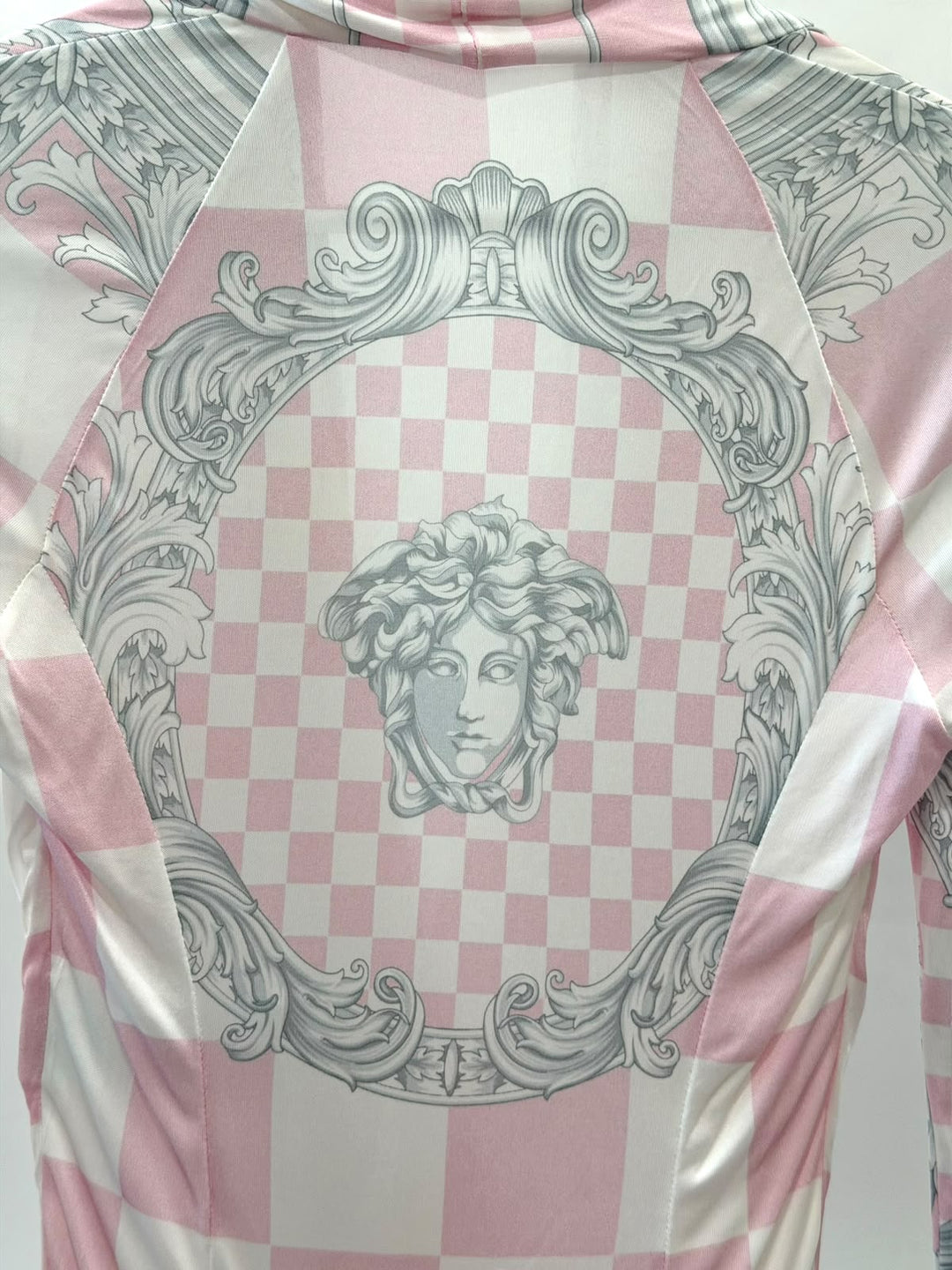 VERSACE BAROCCO PRINT CHECKED BODYSUIT