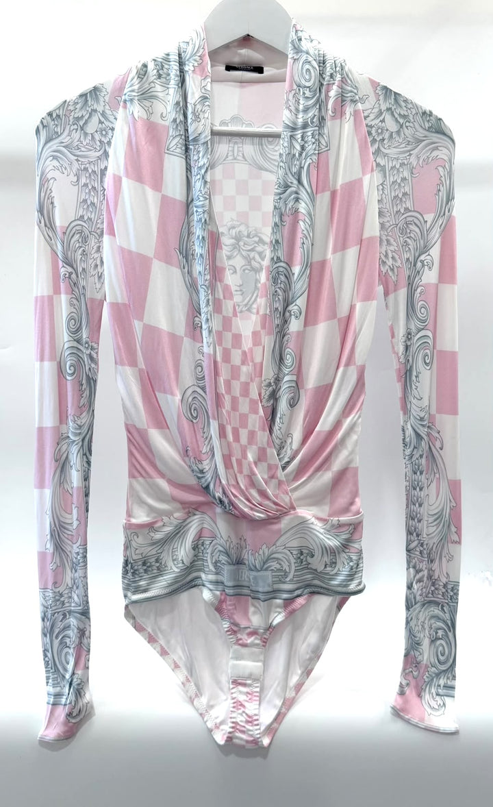 VERSACE BAROCCO PRINT CHECKED BODYSUIT