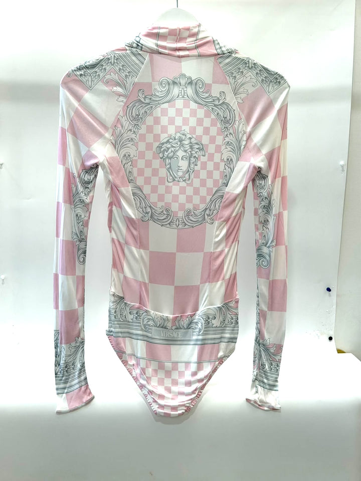 VERSACE BAROCCO PRINT CHECKED BODYSUIT