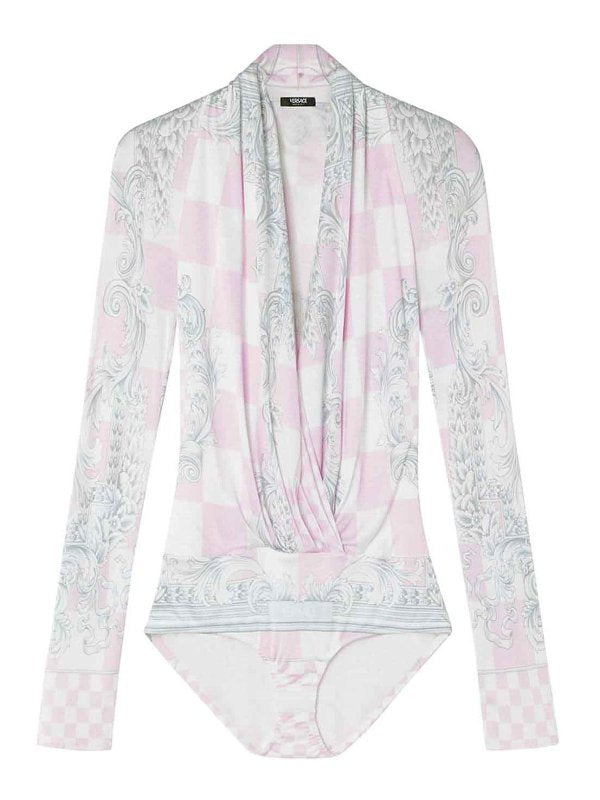 VERSACE BAROCCO PRINT CHECKED BODYSUIT