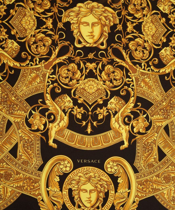 VERSACE BLACK GOLD VENETIAN BAROQUE MEDUSA SILK SCARF