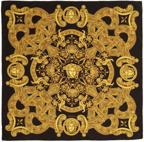 VERSACE BLACK GOLD VENETIAN BAROQUE MEDUSA SILK SCARF