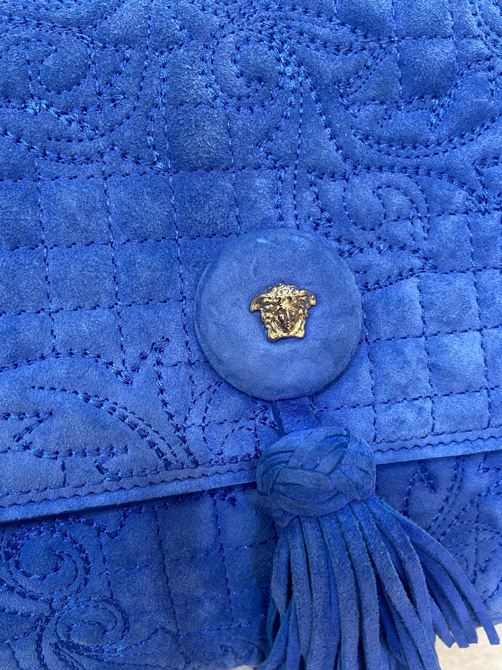 VERSACE MEDUSA BLUE SUEDE VANITAS SHOULDER BAG