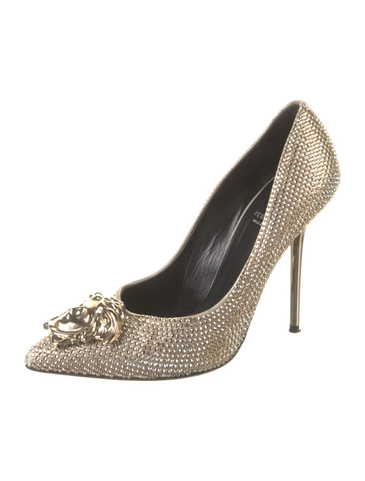 VERSACE LA MEDUSA GLITTER POINTED TOE PUMPS