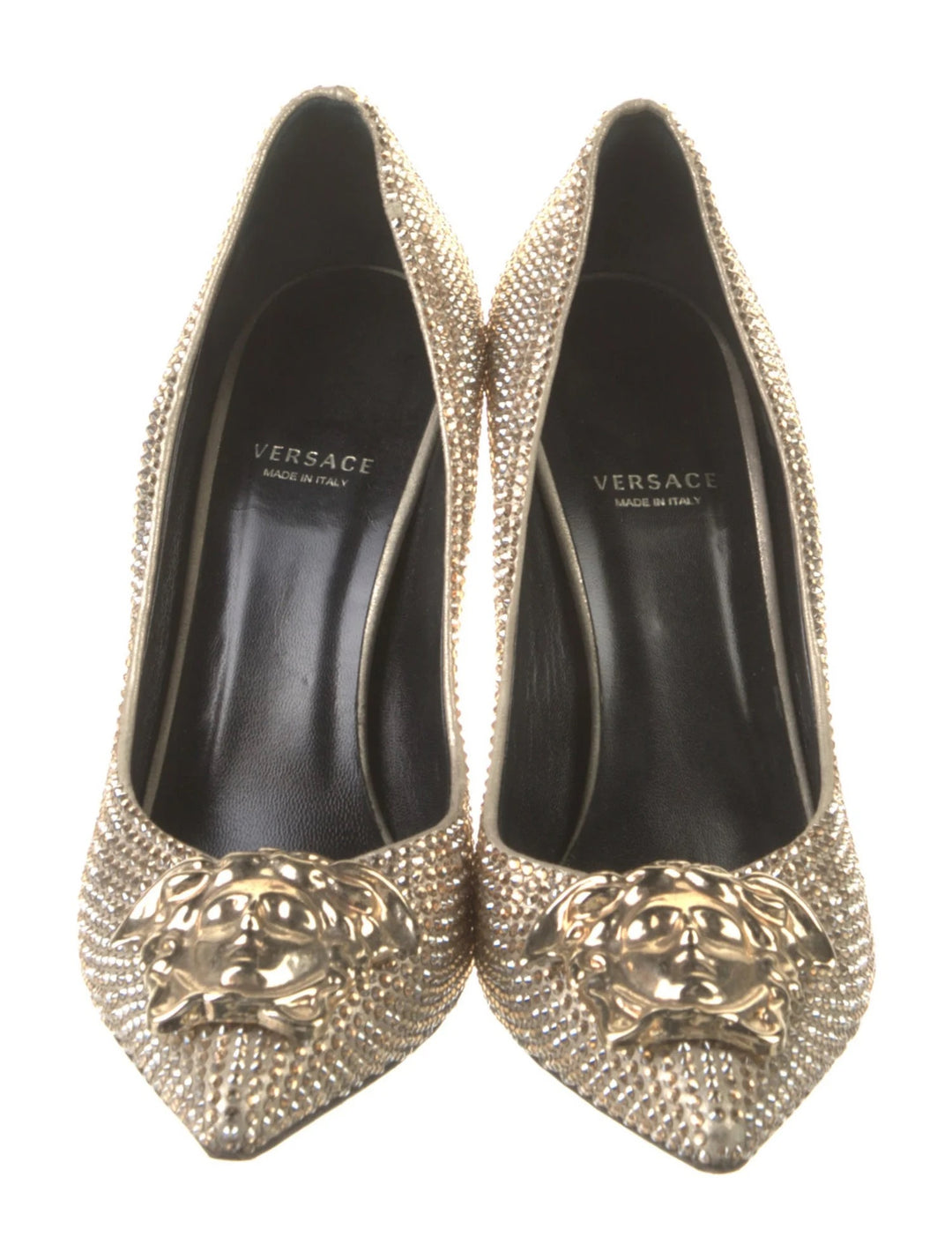 VERSACE LA MEDUSA GLITTER POINTED TOE PUMPS