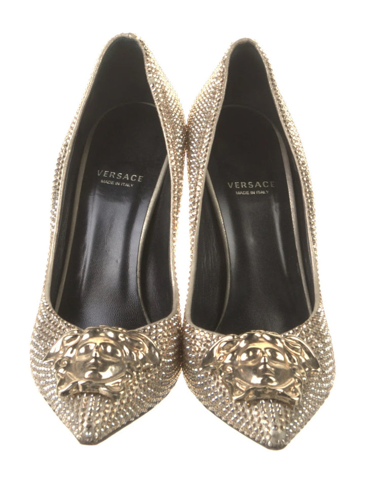 VERSACE LA MEDUSA GLITTER POINTED TOE PUMPS