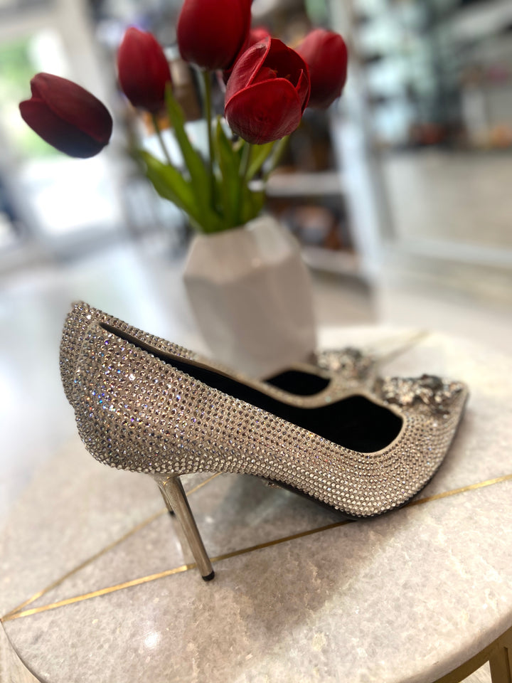 VERSACE LA MEDUSA GLITTER POINTED TOE PUMPS