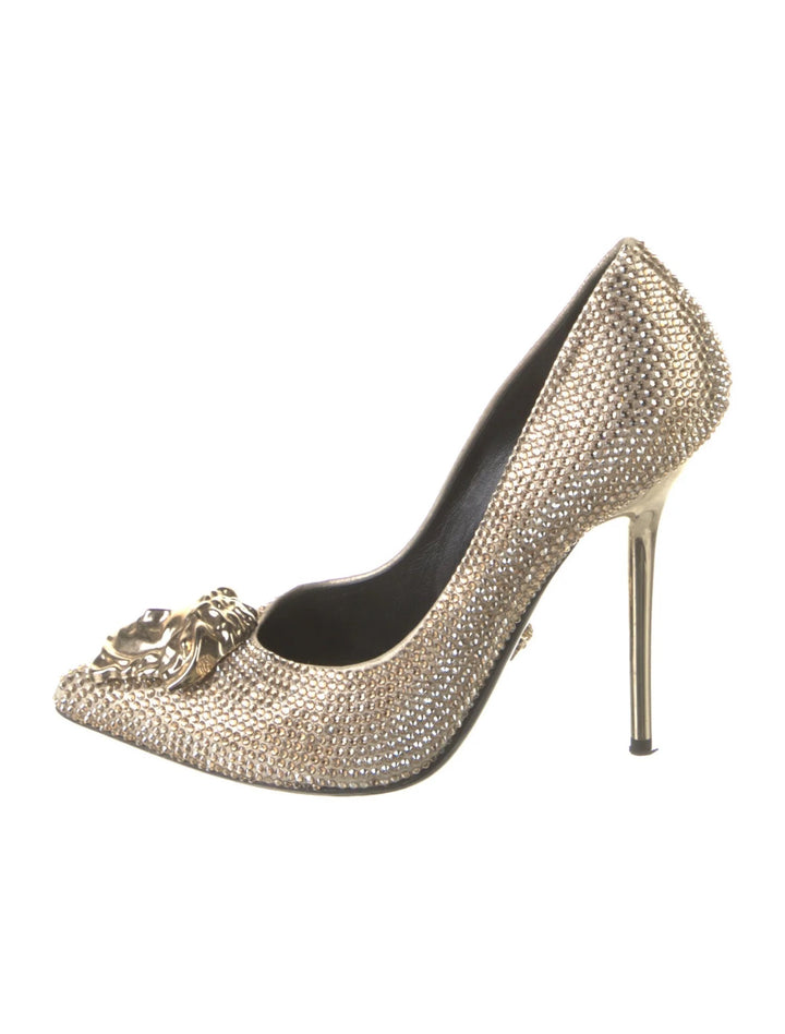 VERSACE LA MEDUSA GLITTER POINTED TOE PUMPS