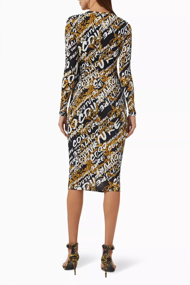 VERSACE JEANS COUTURE BLACK BRUSH MIDI DRESS