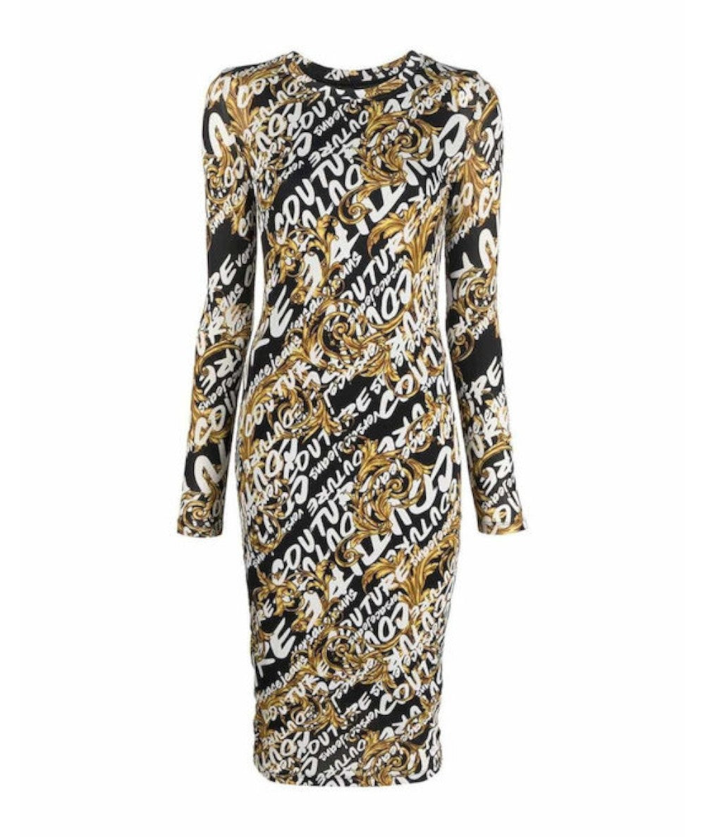 VERSACE JEANS COUTURE BLACK BRUSH MIDI DRESS