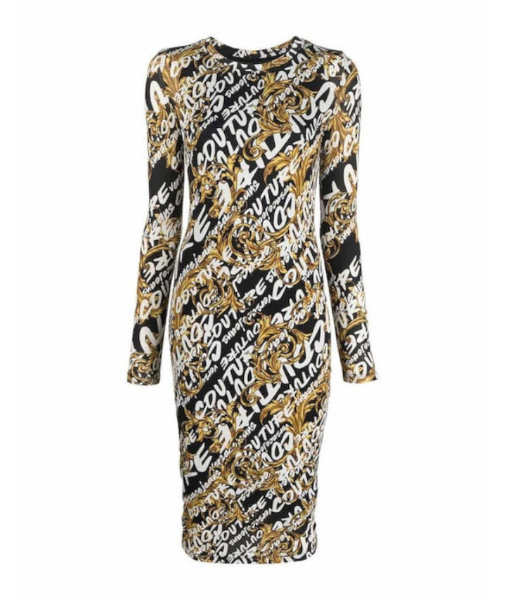 VERSACE JEANS COUTURE BLACK BRUSH MIDI DRESS