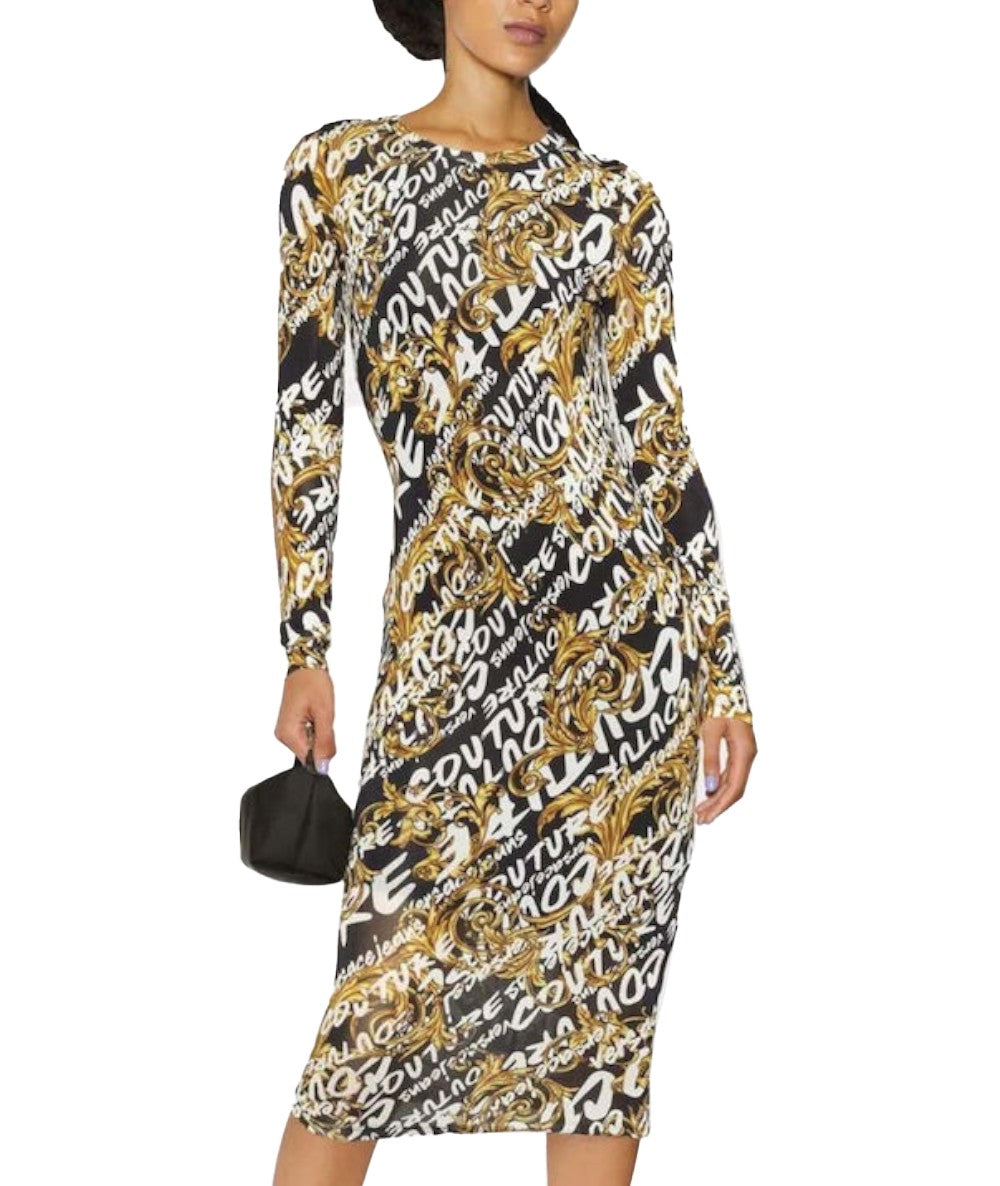 VERSACE JEANS COUTURE BLACK BRUSH MIDI DRESS