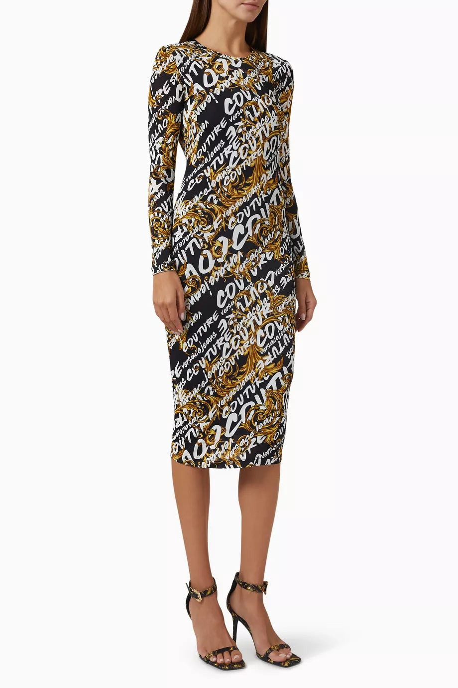 VERSACE JEANS COUTURE BLACK BRUSH MIDI DRESS