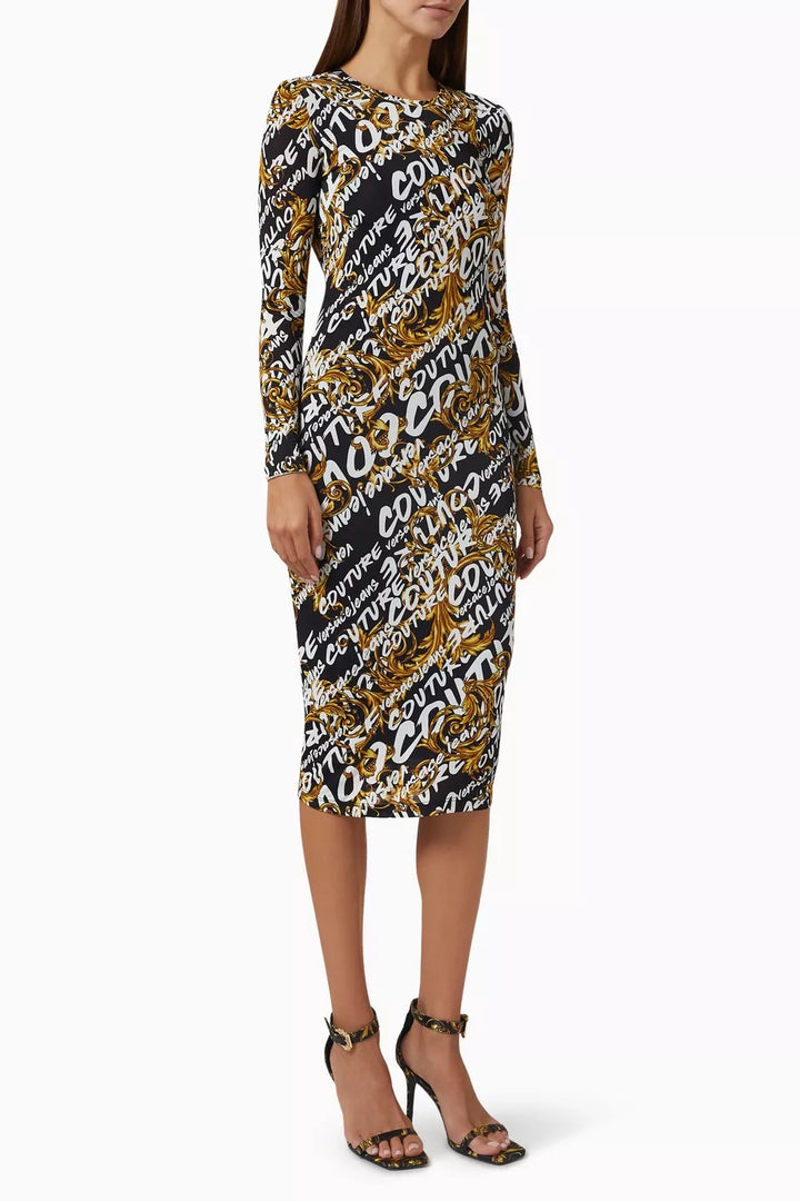 VERSACE JEANS COUTURE BLACK BRUSH MIDI DRESS