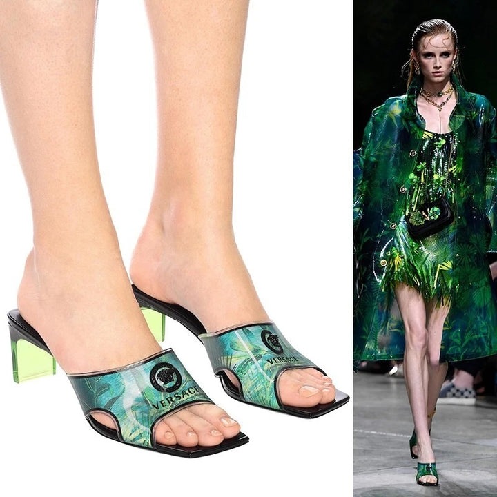 VERSACE LA MEDUSA JUNGLE PRINT RUNWAY COLLECTION MULES