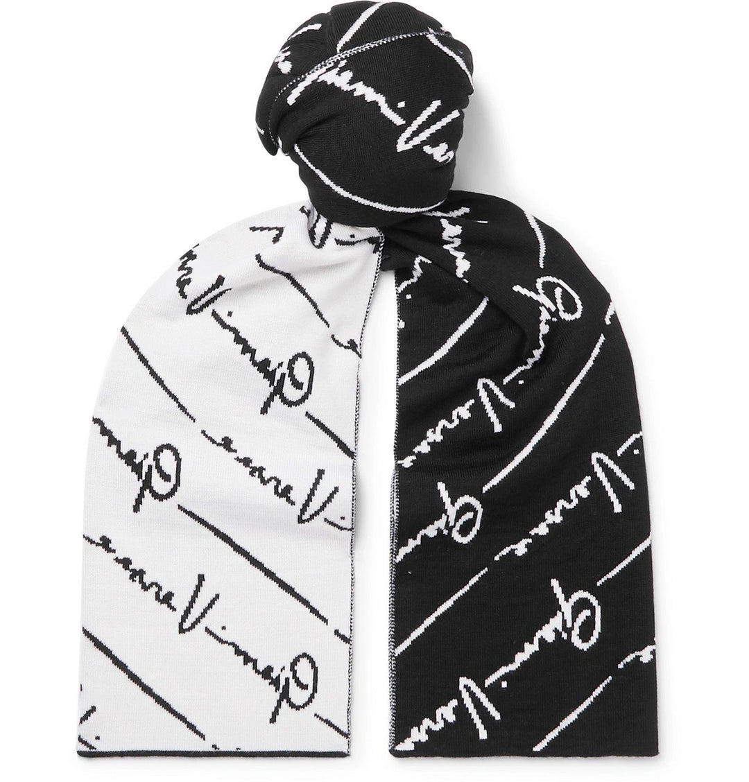 VERSACE GV LOGO JACQUARD WOOL SCARF &amp; BEANIE