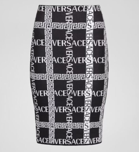 VERSACE MONOGRAM LOGOMANIA STRETCHY PENCIL SKIRT