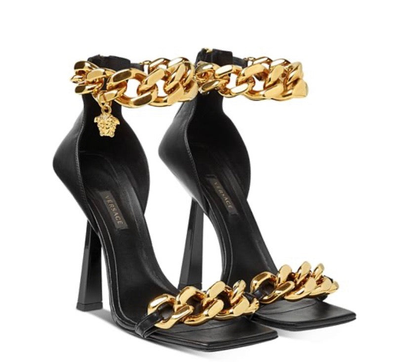 VERSACE MEDUSA CHAIN HIGH HEEL SANDALS