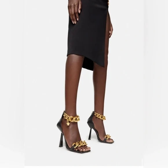 VERSACE MEDUSA CHAIN HIGH HEEL SANDALS