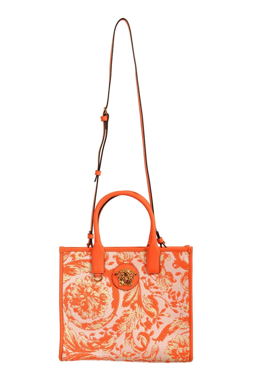 VERSACE BAROCCO RAFIA &amp; LEATHER GOLD MEDUSA LARGE TOTE