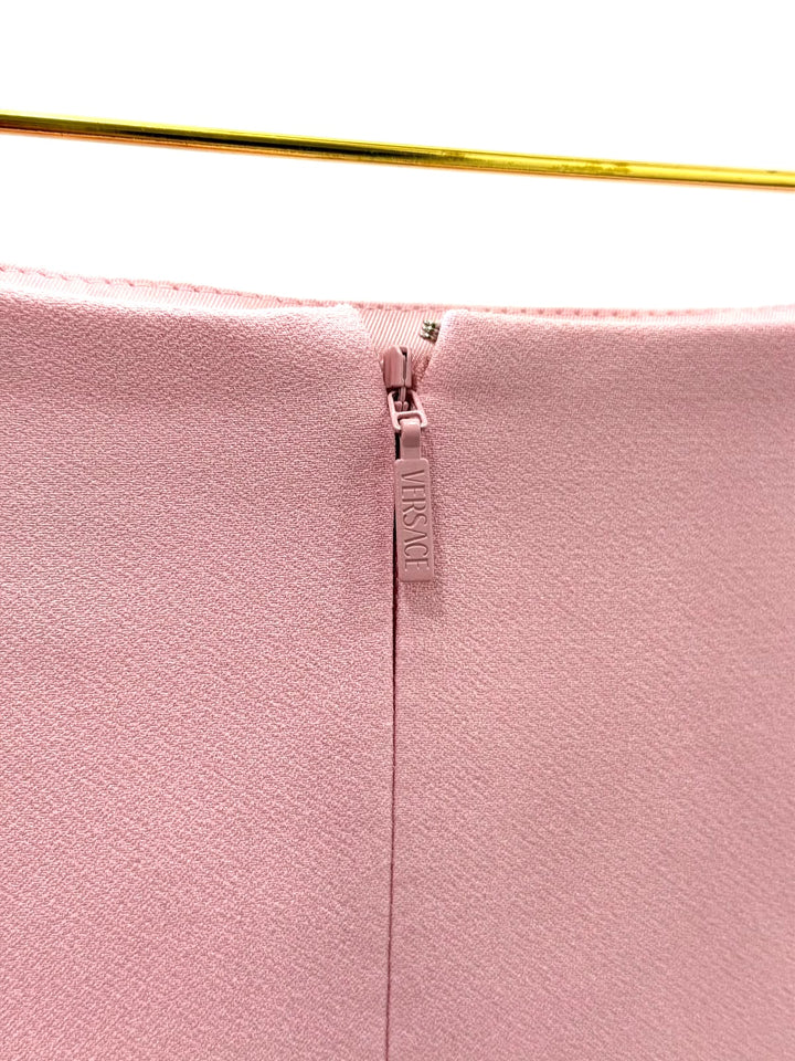 VERSACE VISCOSE BLEND LA MEDUSA BELTED JERSEY MINI SKIRT