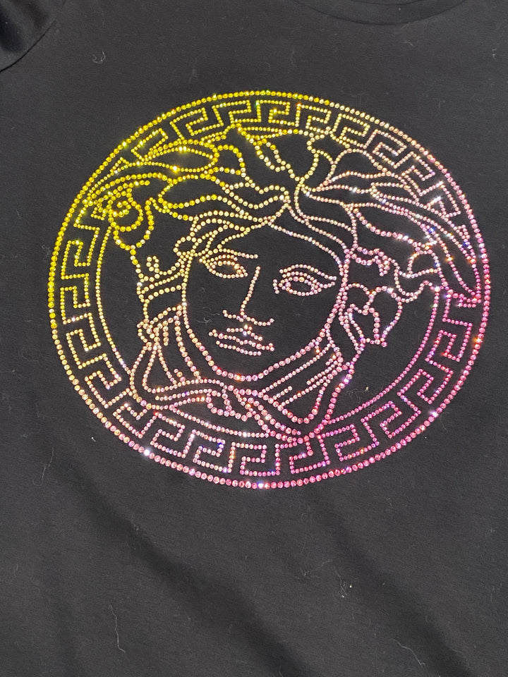 VERSACE LA MEDUSA EMBELLISHED CREWNECK T-SHIRT