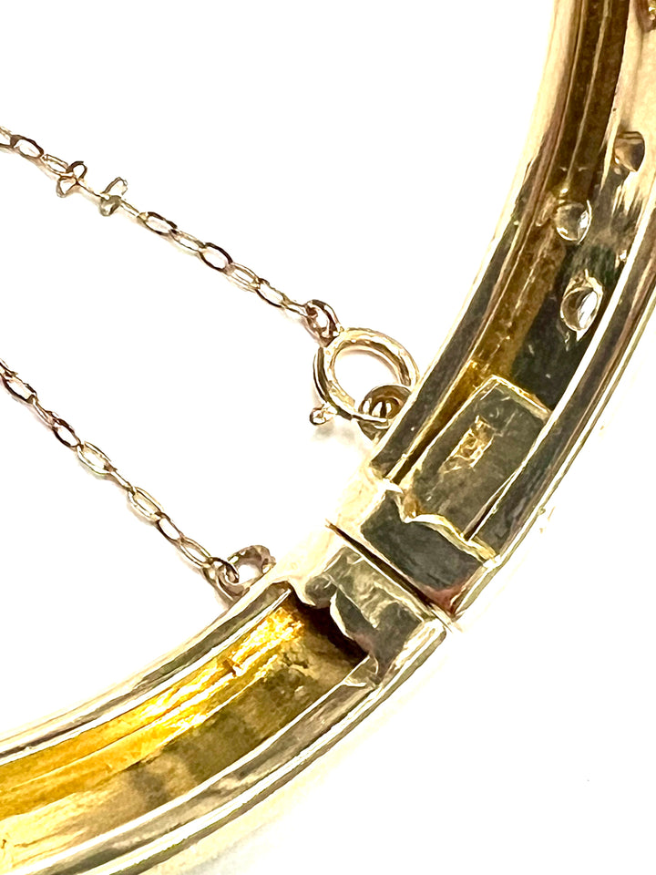 ANTIQUE VICTORIAN 14K GOLD DIAMONDS &amp; EMERALDS BANGLE BRACELET