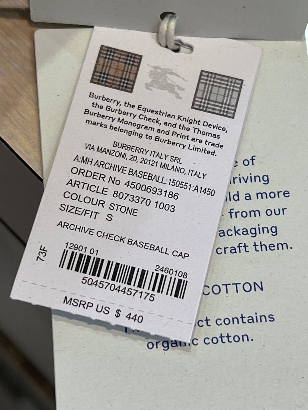 BURBERRY VINTAGE CHECK BASEBALL CAP