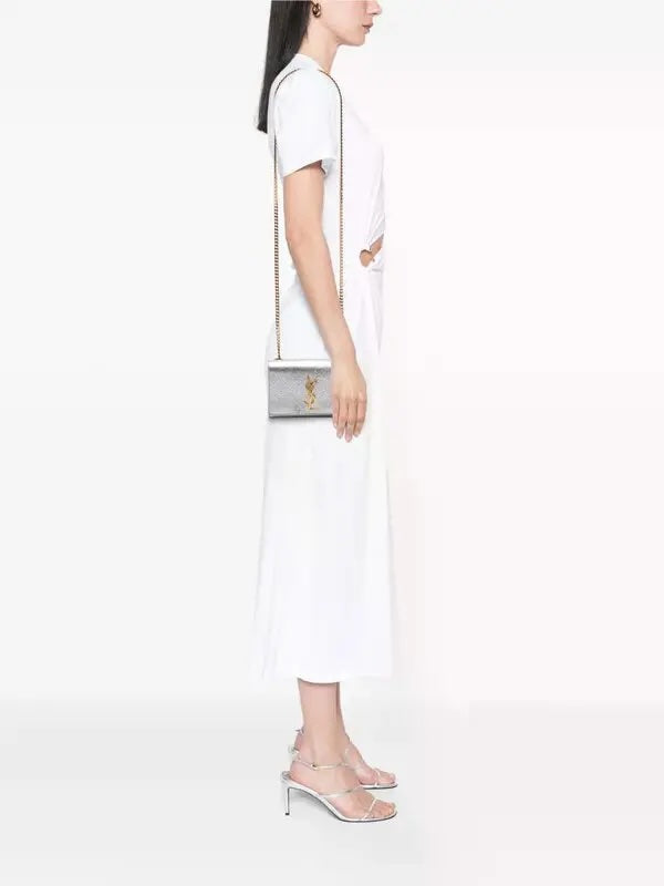 YSL METALLIC CALFSKIN MONOGRAM KATE CROSSBODY BAG