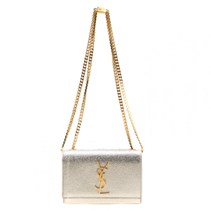 YSL METALLIC CALFSKIN MONOGRAM KATE CROSSBODY BAG