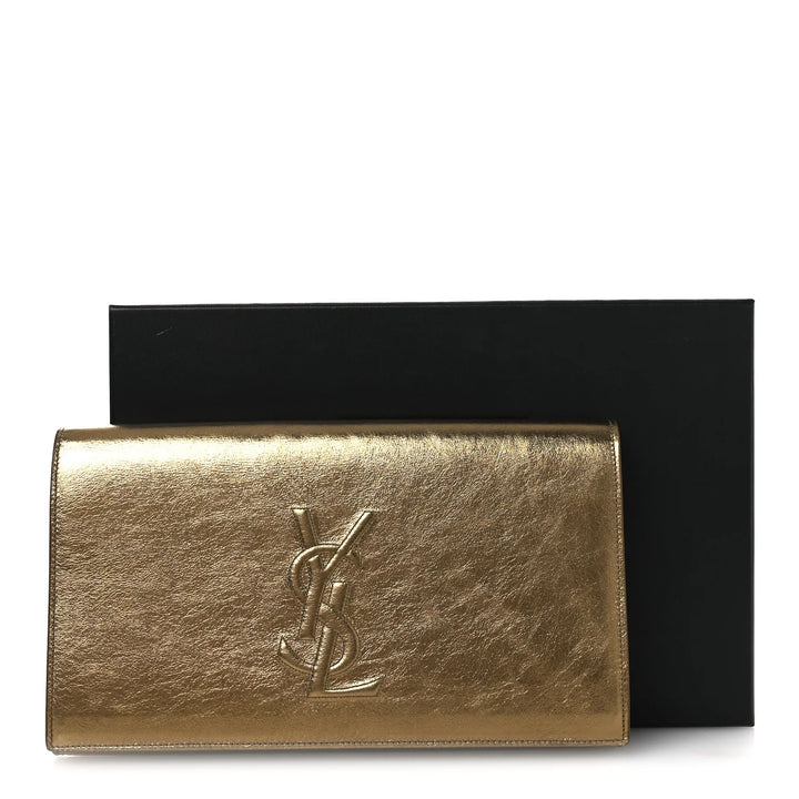 YSL METALLIC CALFSKIN MONOGRAM LARGE BELLE DE JOUR CLUTCH BAG