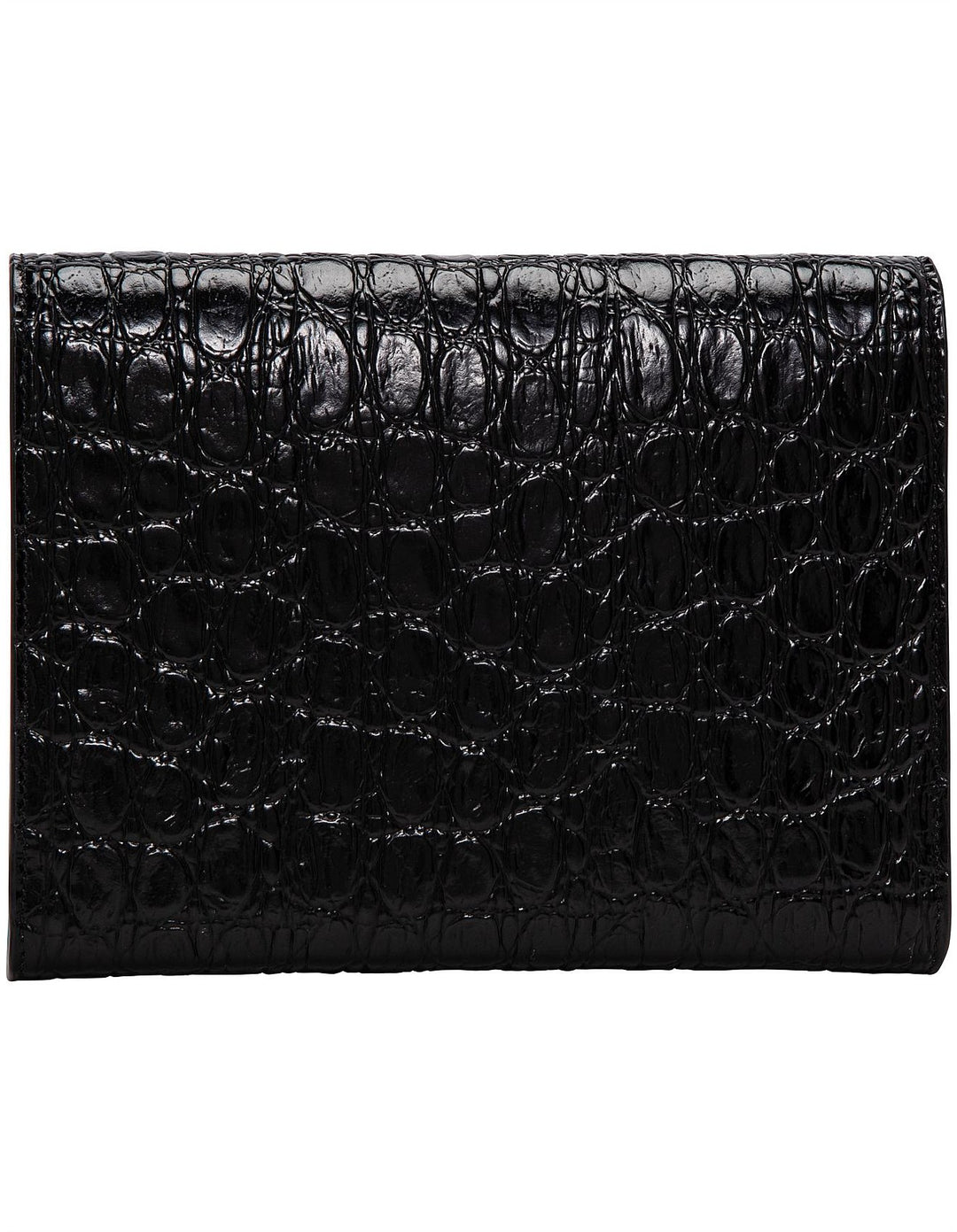 YSL CASSANDRA CALFSKIN LEATHER CROC EMBOSSED WALLET ON A CHAIN