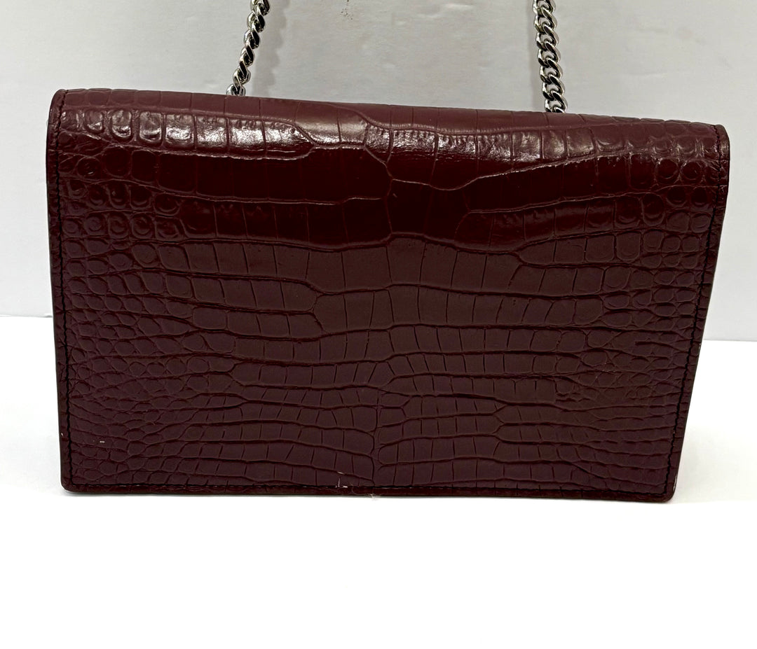 YSL CALFSKIN CROC EMBOSSED KATE MEDIUM TASSEL CHAIN BAG