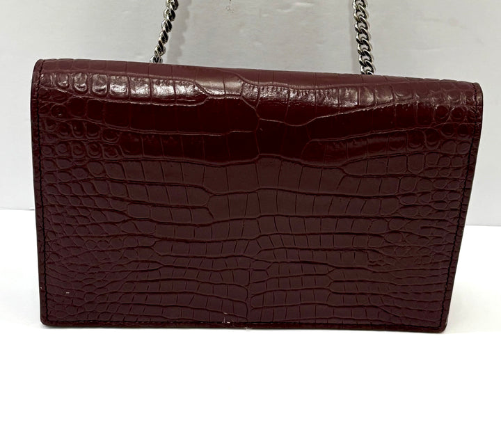 YSL CALFSKIN CROC EMBOSSED KATE MEDIUM TASSEL CHAIN BAG