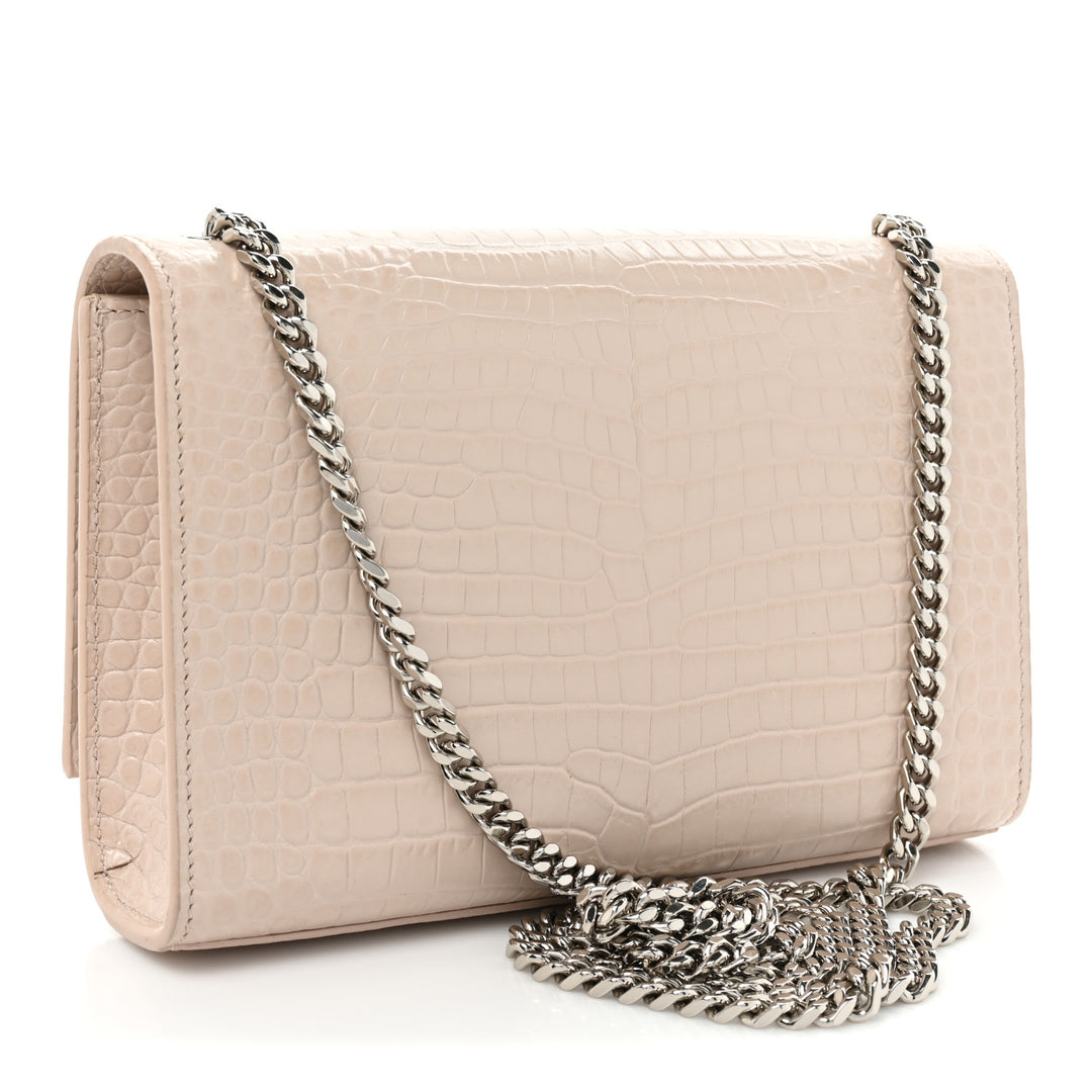 YSL CROC EMBOSSED CALFSKIN MONOGRAM KATE SMALL TASSEL BAG